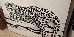 Large 48″X36 Vintage Kriss Artist Painting Leopard Black White Art Signed/Number