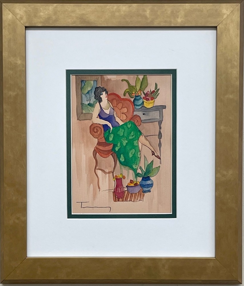 Itzak Tarkay „Lounging“ Watercolor on Etching Signed Framed Art