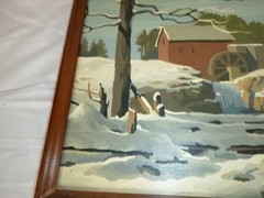 Pr Vtg 60s Paint By Number Paintings Craft Master Winter on The Farm 16×12″