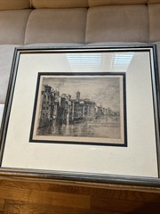 Etching of Pontevecchio In Florence Italy.