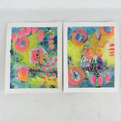 Original Abstract Art Paper Floral Bright Colorful Home Decor Acrylic 5.5×7