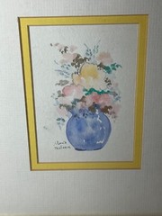 Custom framed and matted floral watercolor signed J. Louis Tholance, 17″x9″