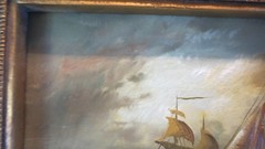 19th or early 20th Century ORIGINAL European OIL on board, Ships at Sea