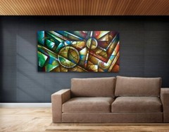 geometric design painting green blue circles original M.Lang home interi or dec