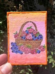 Original ACEO Watercolor, The Harvest, ATC Art, Strawberry Meadows Paper Co.