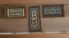 3 Vintage Persian Miniature Painting Khatam Marquetry Frame Hunting Chovgan Art