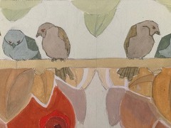 Original Art Deco Nouveau Gouache Painting 1930 Old Bird XXe