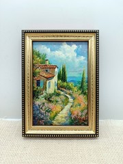 Summer nature Oil painting Original art Country Landscape Flower meadow 4 x 6 in