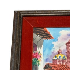 Mexican Street Scene Original Watercolor Painting Signed Santa Prisca de Taxco