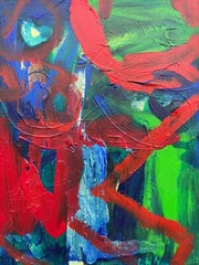 Oil Painting Abstract Composition Modern Art Red Green Blue 56.5X46.5Cm