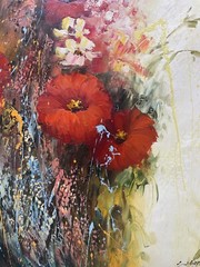 Hungryartist -Original Painting of Red Flowers on Canvas 20×24 Framed