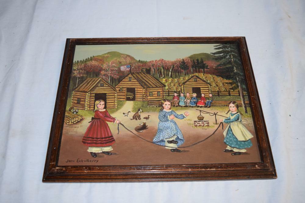Jane Eckleberry Folk Art Oil On Board