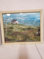 Framed Oil On Board Rustic Farmhouse Landscape Painting Signed TDM ’93