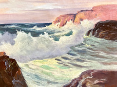 George Sanders Bickerstaff Oil Painting Breaking Waves 34″ x 29″ Framed 1930-40s