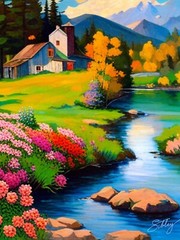 8×10 Landscape Painting “Peaceful Retreat” Idyllic Country Scene By Sibley