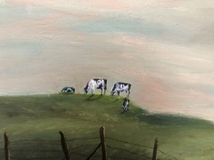 Oil Painting Cows in Pasture wrapped canvas painting 23×21