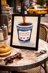 NYC Anthora Coffee Cup Painting 8×10 Framed Acrylic on Canvas Panel