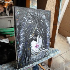 PAUL STANLEY star singer guitarist KISS painting original 8×10 signed by Crowell