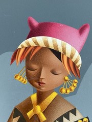 After Alejandro Rangel Hidalgo Mexican Mid Century Modern Folk Portrait Painting