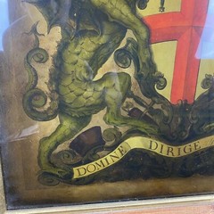 WWI Era Reverse Oil Painting On Glass London England Coat Of Arms Dragons