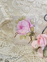 Hand Painted Vintage Antique Shabby Inspired Pink Rose In Oil 5×7 Canvas Signed