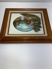 NATHAN WINTER Listed Artist OIL on CANVAS Scene of Cabin on Creek