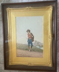 Filippo Indoni 19th Century Watercolor – Youth with Pipe by the Ponte Nomentona