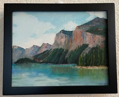 Painting of Moraine Lake Jasper Alberta Karen Zumbrun Oil on Linen 8″ x 10″