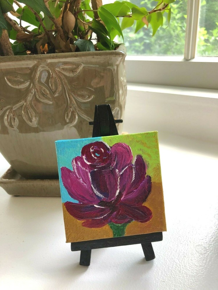 Original acrylic art painting – Purple Rose mini painting