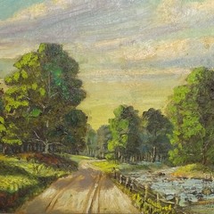 Vermont Artist G. A. Richards Summer Landscape Oil Painting Road Stream Trees