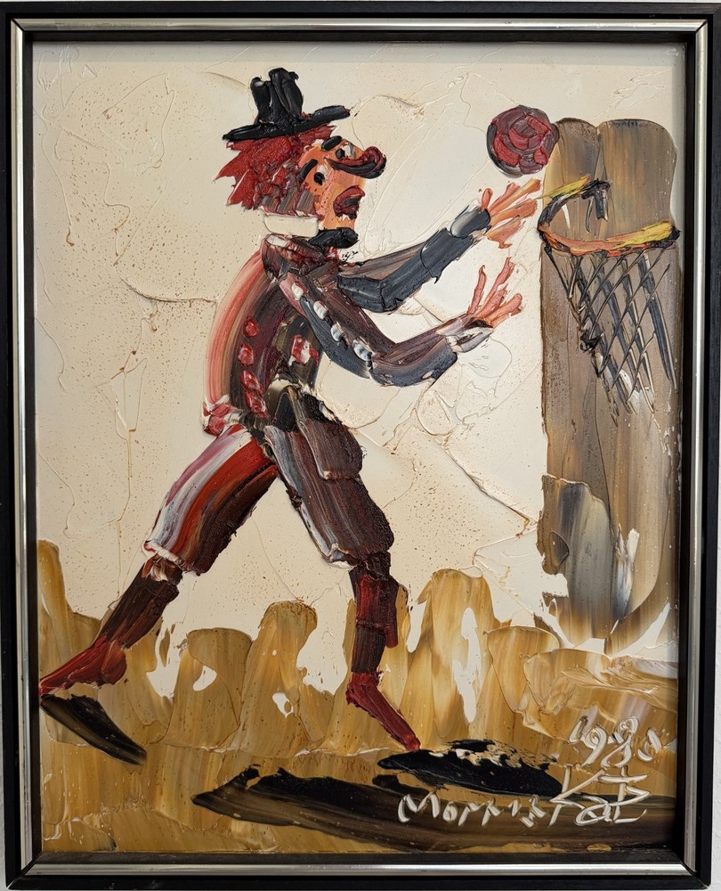 1980 Morris Katz (1931–2010) Original Oil Painting Clown Impasto Palette Knife