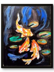 Koi Lilly Pads Bold Modern Original Signed Canvas Acrylic Wall Art 11×14