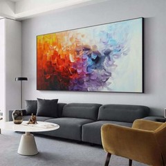 Hand painted Oil Painting Abstract Geometric Color Canvas Painting Red Blue
