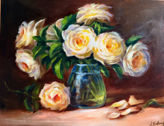 A Bouquet of White Roses – Original Rose Oil Painting, 11×14 Floral