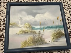 Vtg Old Orchard Beach OOB MAINE oil or acrylic lighthouse 8×10 framed signed
