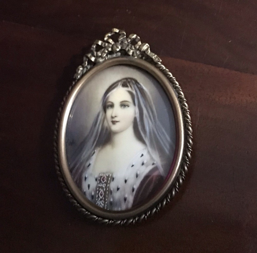 Antique Miniature Portrait Painting Victorian | Gilt Brass Frame Artist Signed