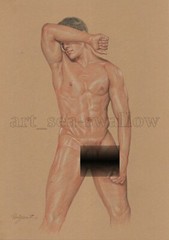 Original drawing A4 Art Colored Pencil painting male model on kraft paper 032
