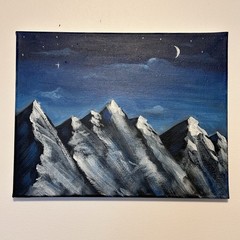 Original Impressionist Acrylic Painting Mountain Moon Landscape Nature Art 11×14
