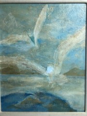 Mid Century oil painting by listed artist, Marion Hall. Circa 1940s, 50s.