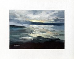 8×10 Original Seascape Oil Painting Coastal Evening Sunset Dark Ocean Art Signed