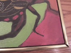 Signed 1969 oil painting on canvas beetle insect/bug geometric colorful 8×10″