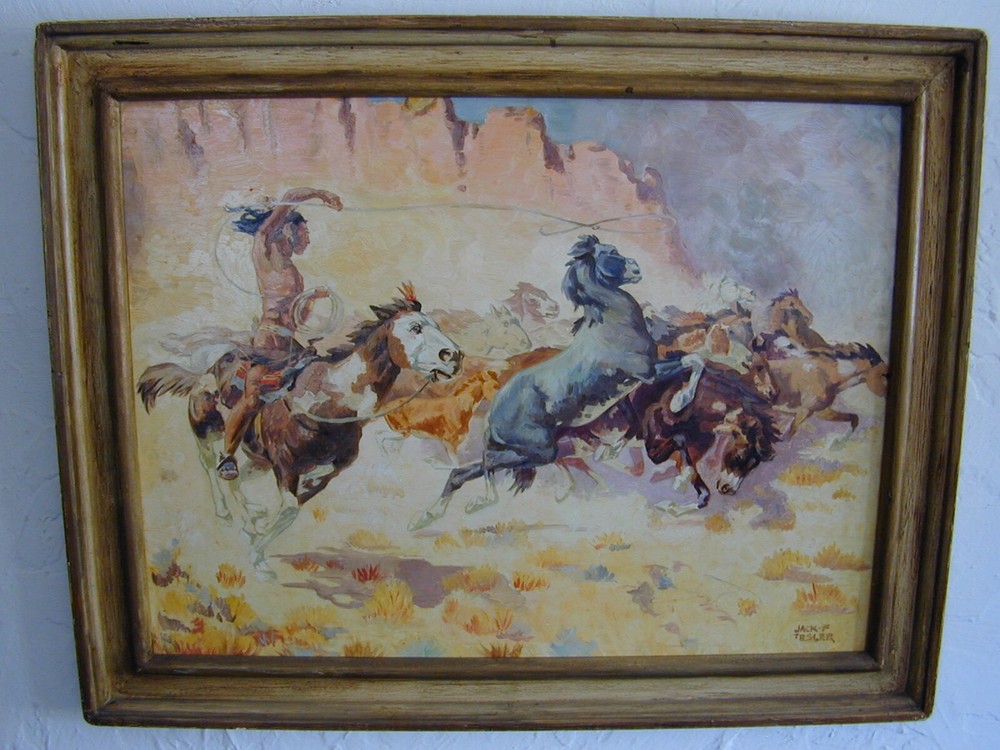 ORIGINAL WESTERN ART PAINTING BY JACK TESLER OLD RARE FIND! BUY IT NOW!!