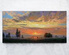 Sunset landscape IMPRESSIONISM original artwork Oil on canvas by A Onipchenko