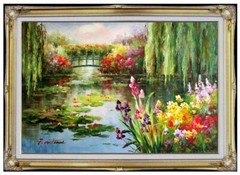 Framed Monet Garden at Giverny Repro 5 Quality Hand Painted Oil Painting 24x36in