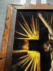 Vintage Framed Black Velvet Jesus Crucified Crucifixion Cross Painting 22” X 14”