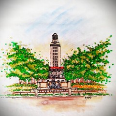 UNIVERSITY OF TEXAS Austin Tower Original Watercolor & Acrylic on Paper SIGNED