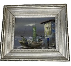 Luini Painting Original Boat Hand Painted signed Art Framed Oil FishingHarbor