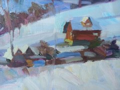Oil painting In Village Ukrainian painter Canvas original winter landscape art