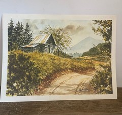 Vintage Rustic 1980 UNFRAMED Country Road Shed Signed Watercolor Print