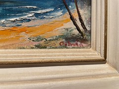 ORIGINAL RARE OSHINO OKUDA PAINTING BEACH SCENE CUSTOM FRAMED 8X10 HAWAII MAUI